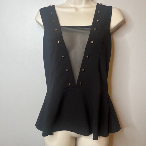 Akira studded mesh deep v peplum top black (S) - Picture 1 of 8